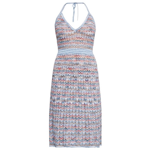 BCBGMaxAzria Jenn Chevron Multicolor Knit Midi Halter Dress Boho Dress Small - Picture 1 of 13